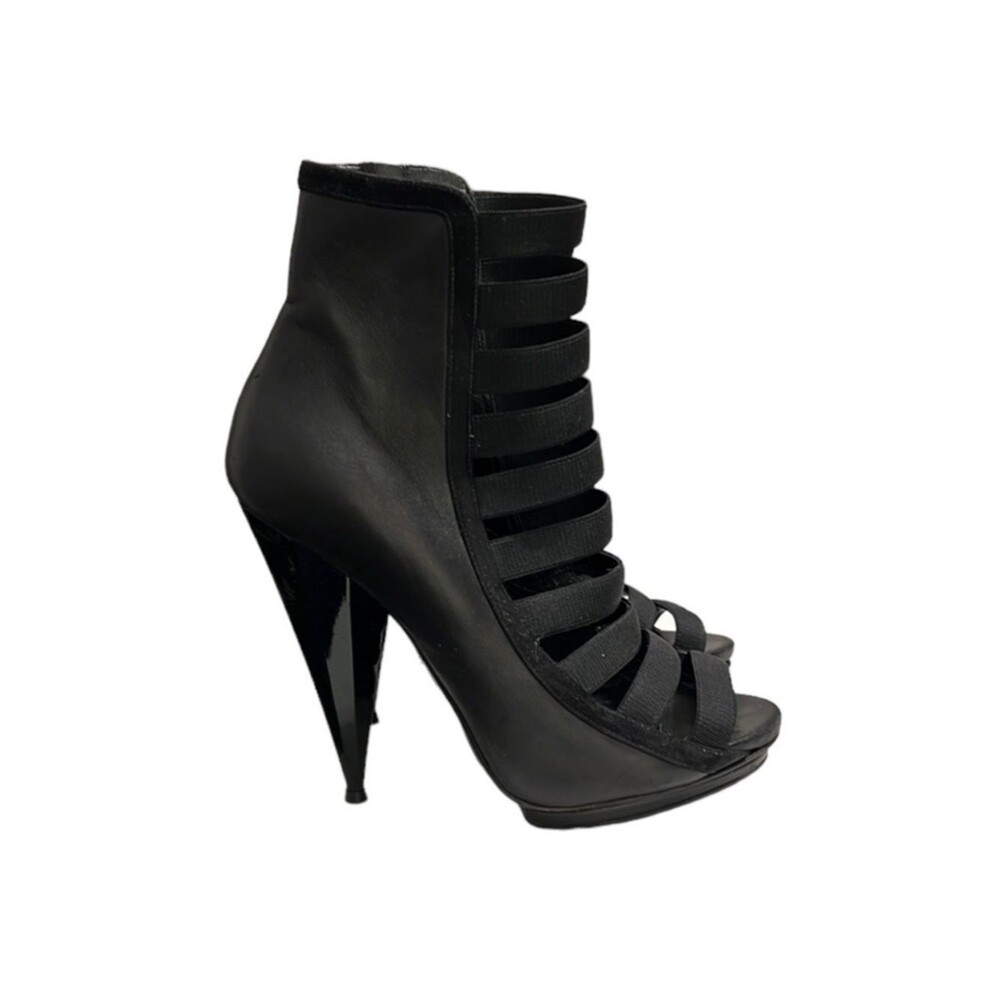 Gucci Black Elastic And Leather Isadora Gladiator Booties Size 39 -FLAWED